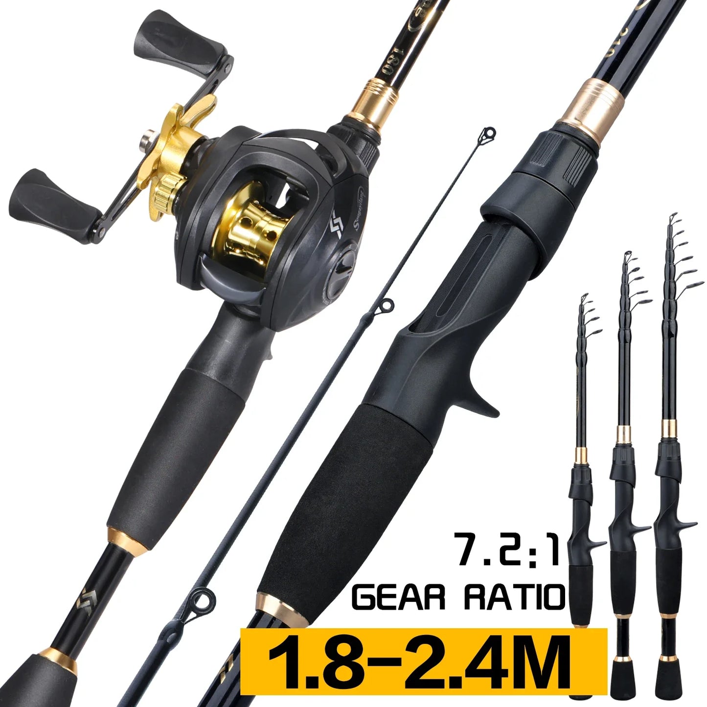 Canne télescopique 1,8 m avec moulinet, traînée 5 kg