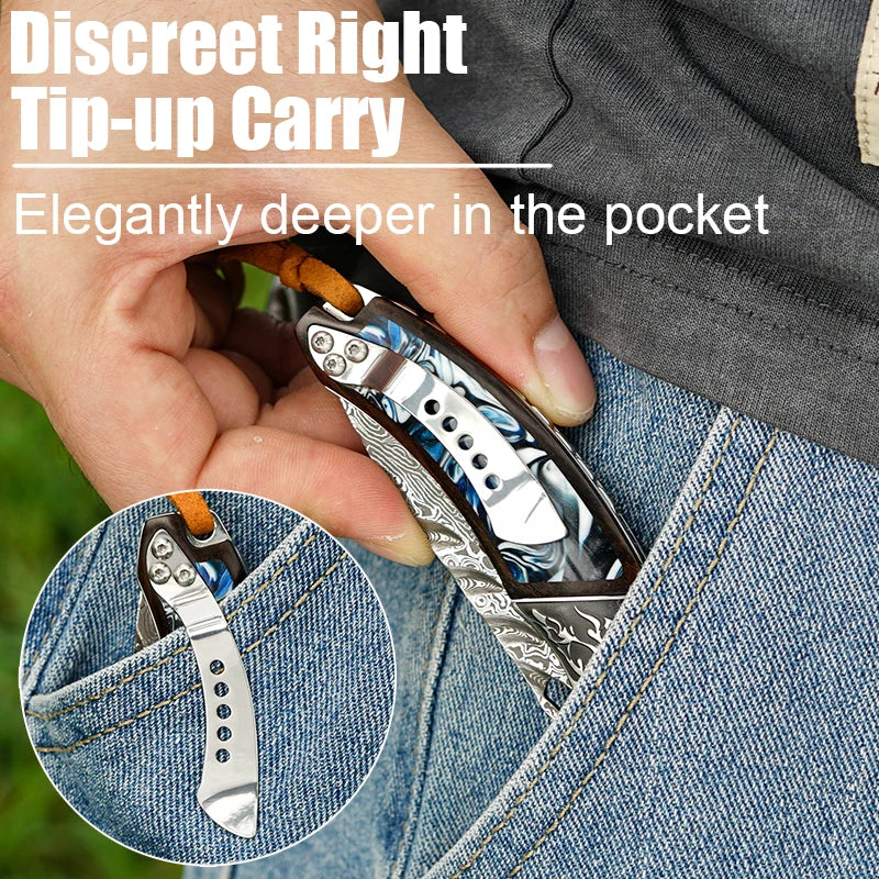 Couteau Pliant Damas EDC Survie Camping