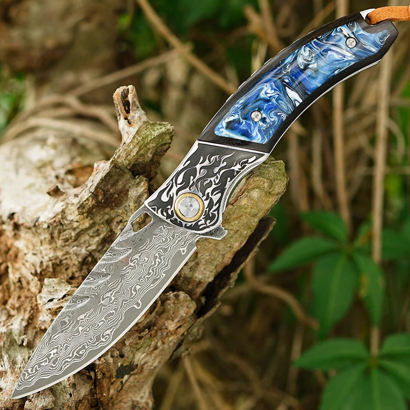 Couteau Pliant Damas EDC Survie Camping