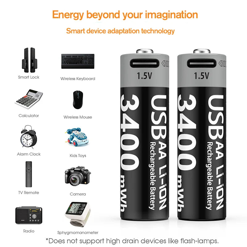 Batterie Rechargeable USB 1.5V 3400mWh