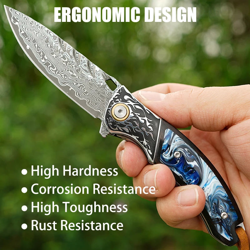 Couteau Pliant Damas EDC Survie Camping
