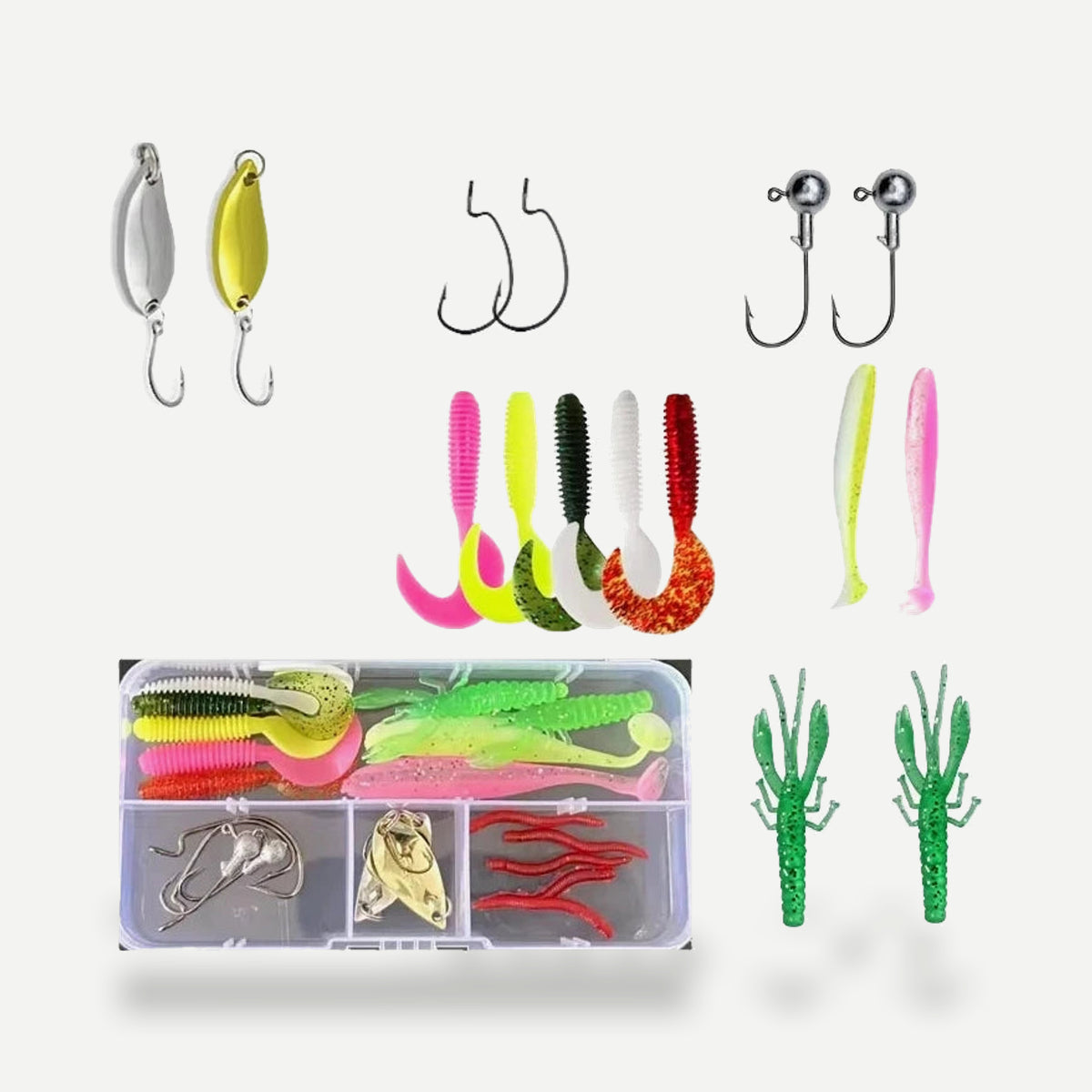Kit pêche débutant – canne télescopique, moulinet et 21 appâts – Ensemble 21 appâts