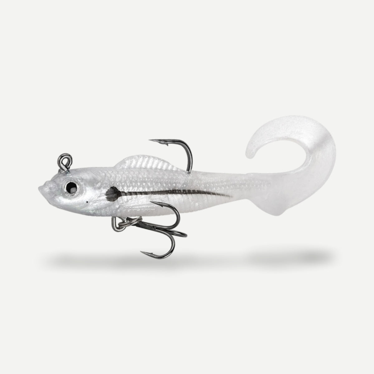 Swimbait souple plombé 9,5 cm – 9,5 g – Blanc argenté tigré