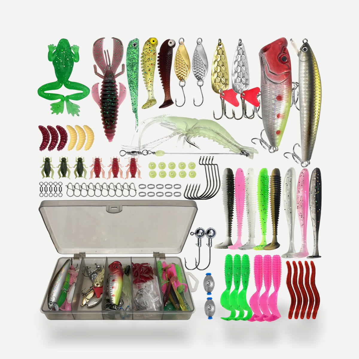 Kit de leurres assortis avec boîte – 86, 88 ou 136 pièces