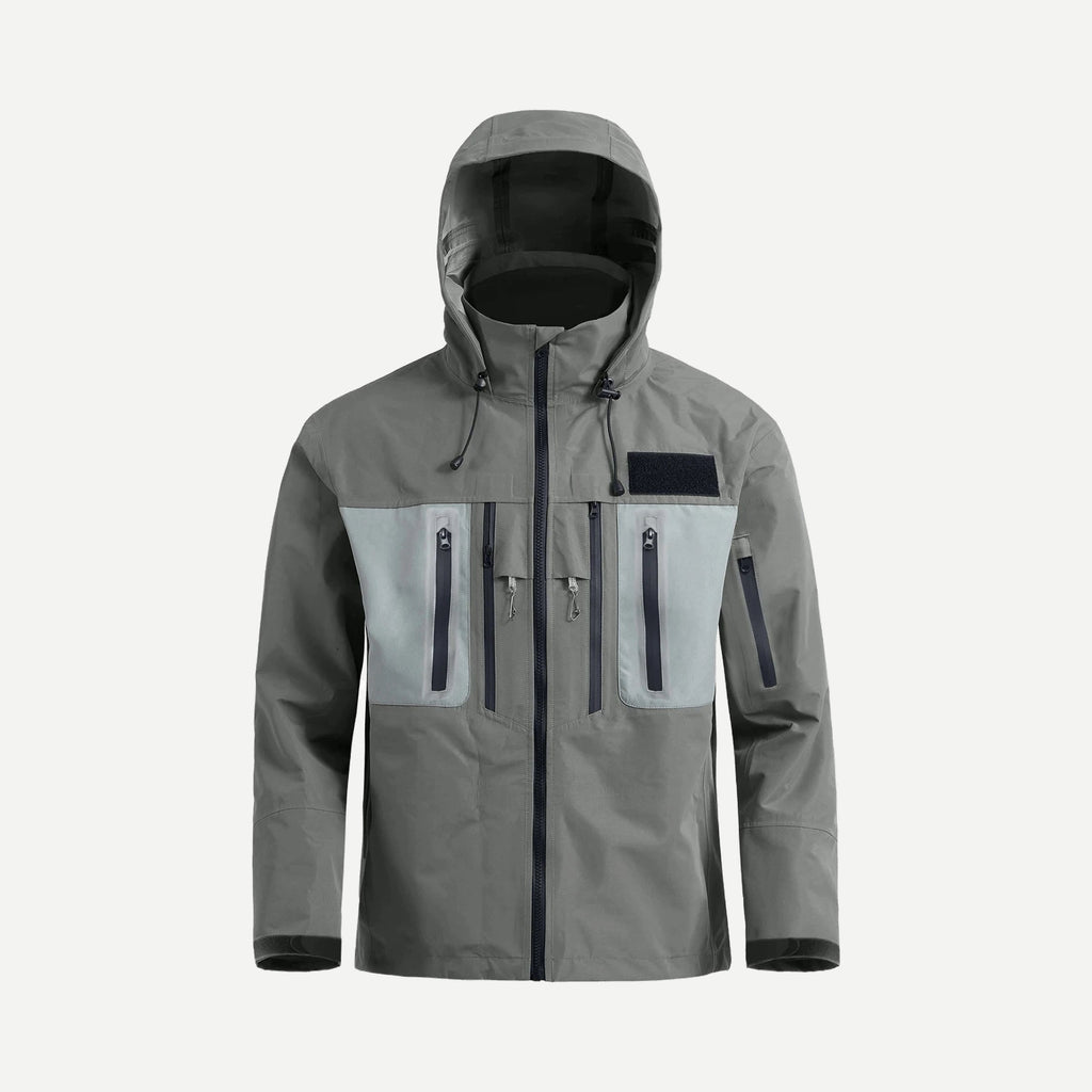 Manteau imperméable à capuchon 3 couches homme – gris ou vert armée – Gris