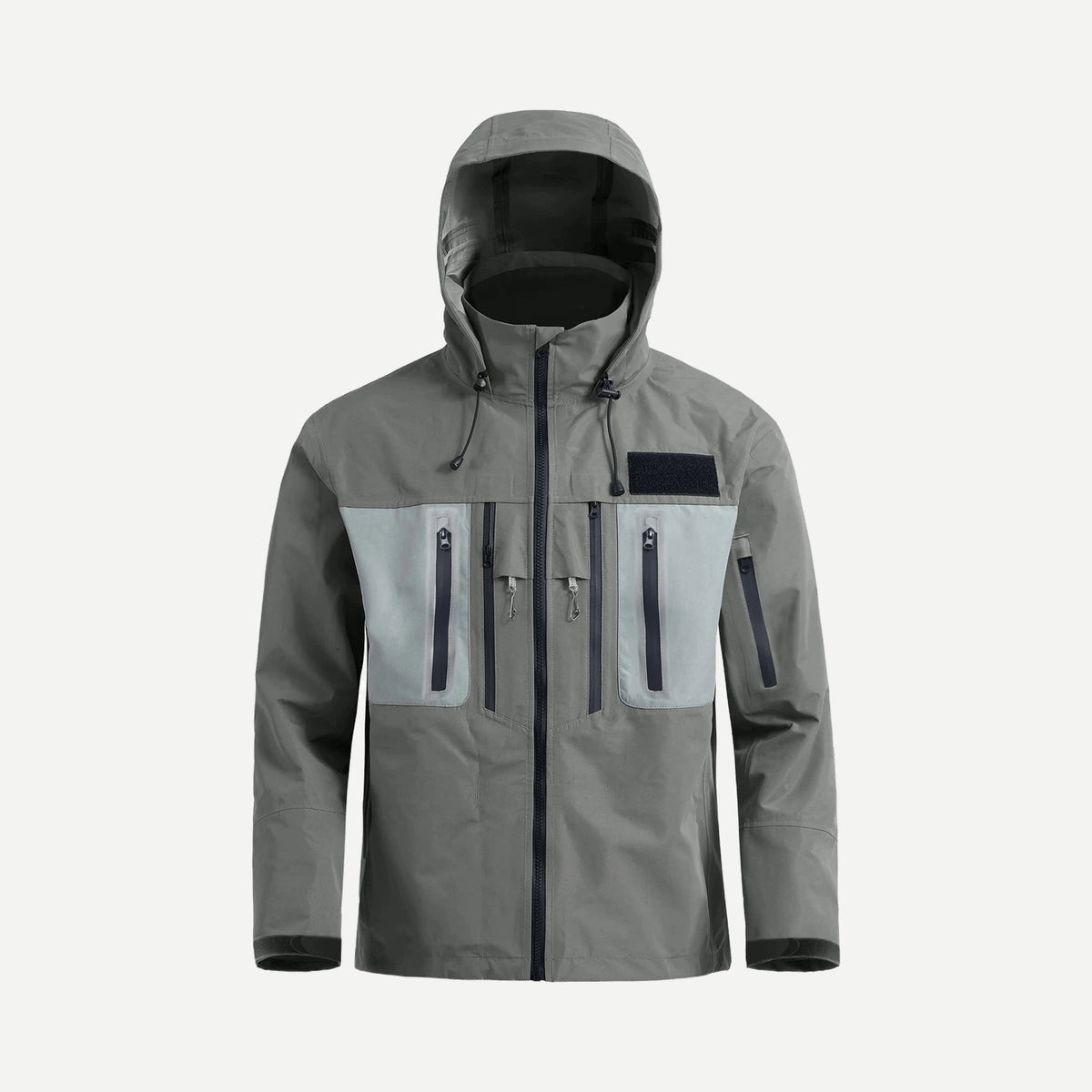 Manteau imperméable à capuchon 3 couches homme – gris ou vert armée – Gris