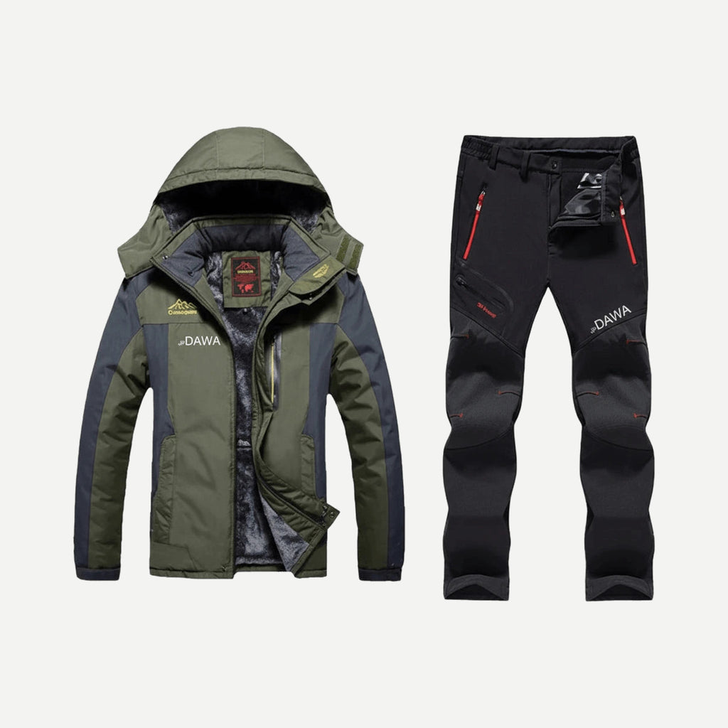 Ensemble manteau et pantalon doublé polaire – pêche et plein air – Vert armée