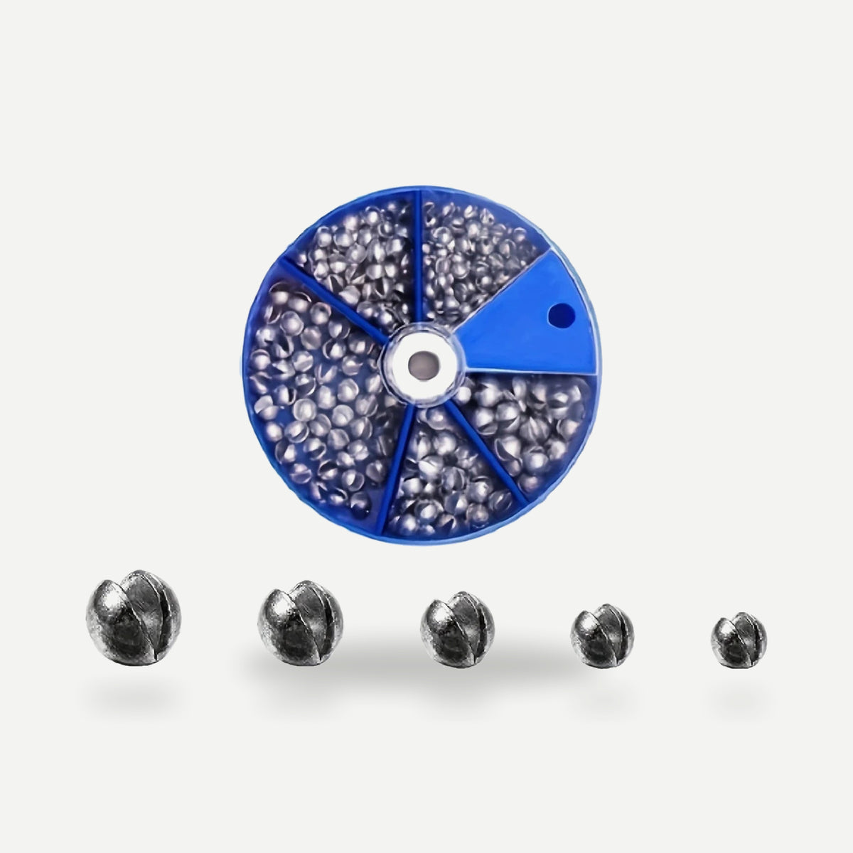 Plombs fendus assortis – boîte de 107 ou 230 – 107 pièces (0,5 à 2,5 g)