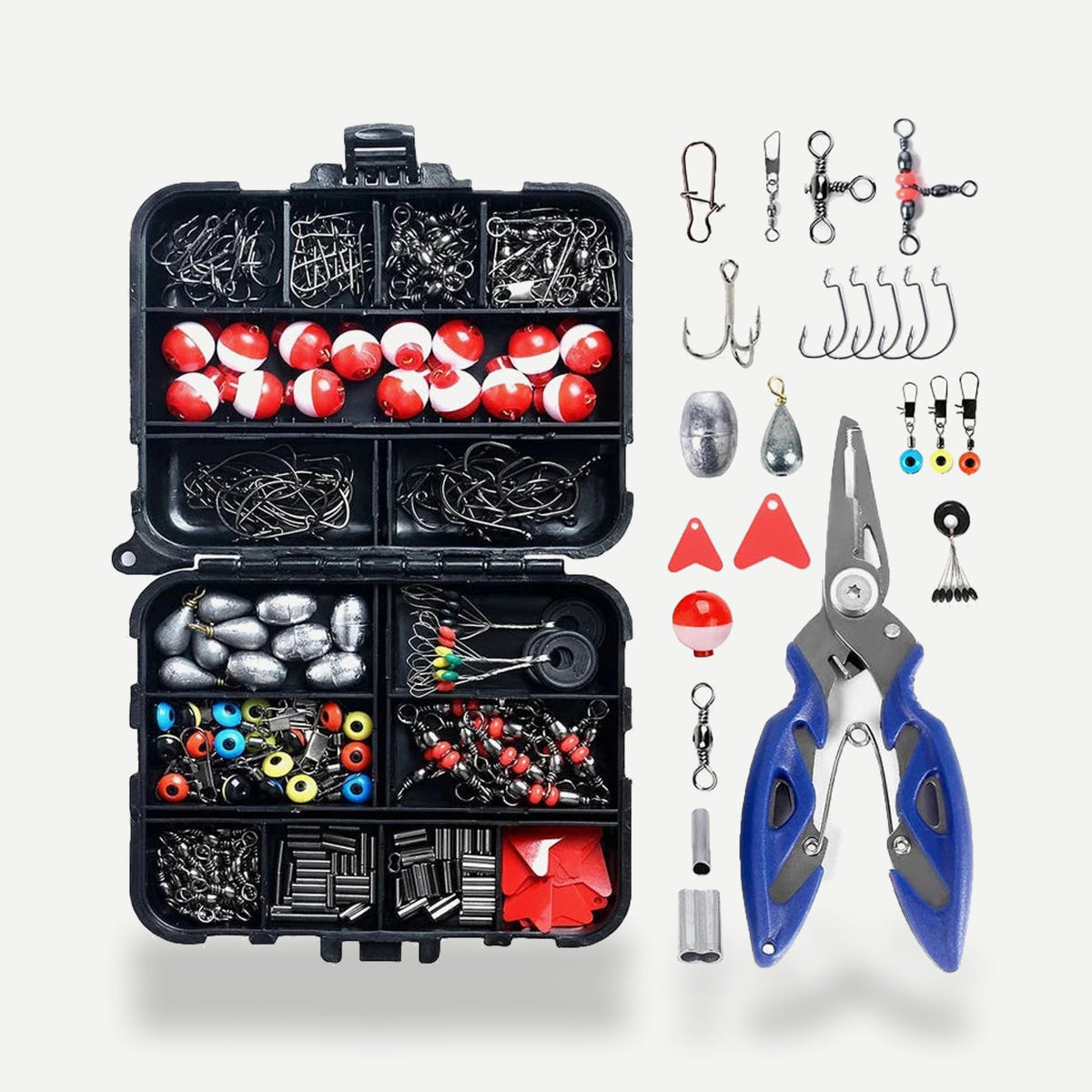 Kit d'accessoires de pêche 263 pièces avec pince et boîte – Rouge
