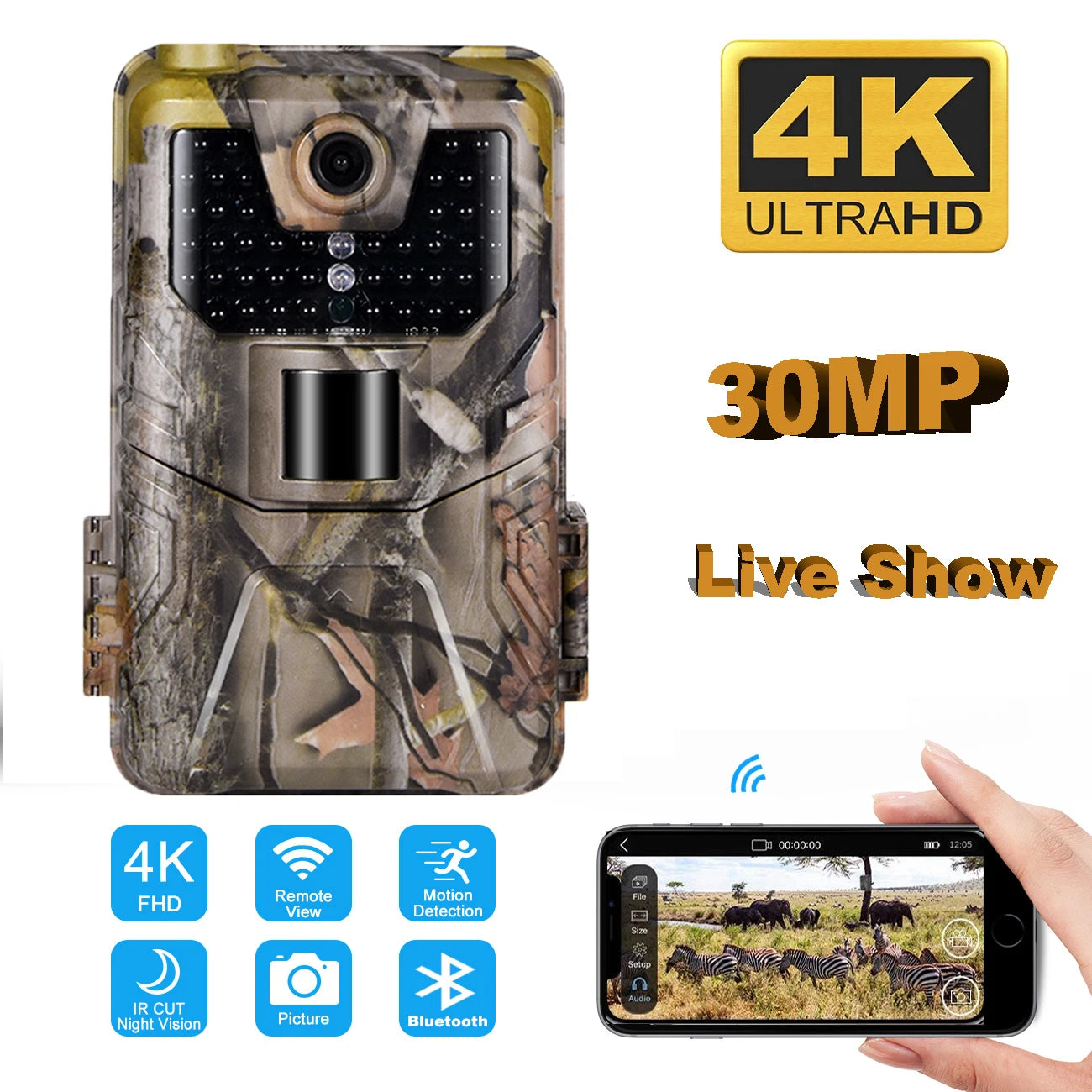 4K Trail Camera Live Video 30MP Bluetooth Control