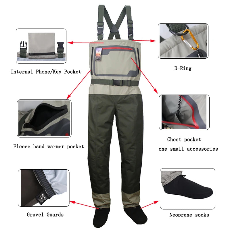 Waders de pêche respirants légers hommes