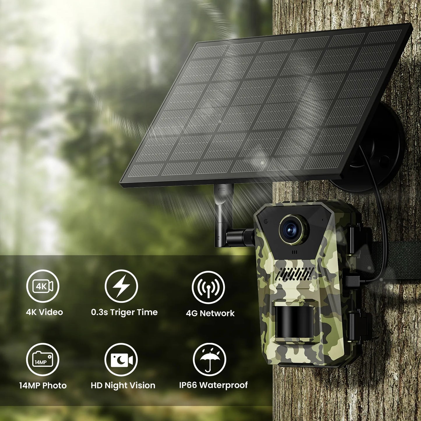 4K 14MP Solar Camera Night Vision