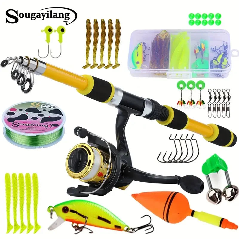 Canne spinning télescopique 1,8 m + moulinet 5,2:1, traînée 5 kg