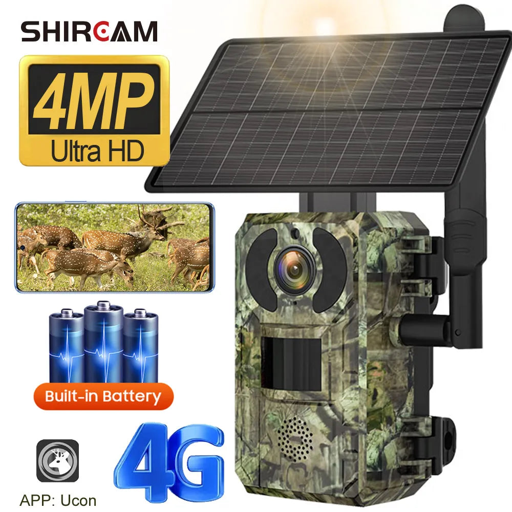 4MP Solar Hunting Trail Camera Outdoor Wildlife 4G Sim Card PIR Motion Detection Battery Photo Trap Camera IR Night Vision CCTV