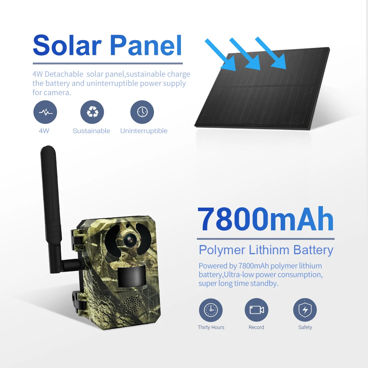 ESCAM QF380 4G Sim Card Solar Power Trial Camera For Hunting Wildlife Monitor Camping Camera