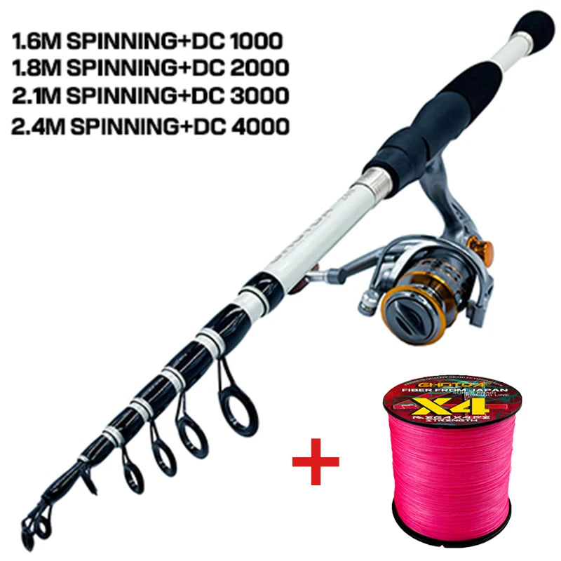 Canne à leurre télescopique + moulinet baitcasting