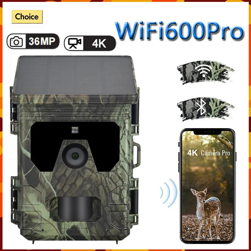 Caméra de Chasse Solaire 4K – WiFi, Bluetooth, Vision en Direct