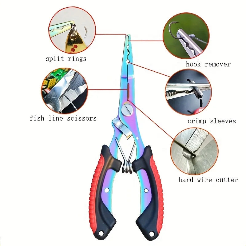 Stainless steel multi-function fishing pliers with cord