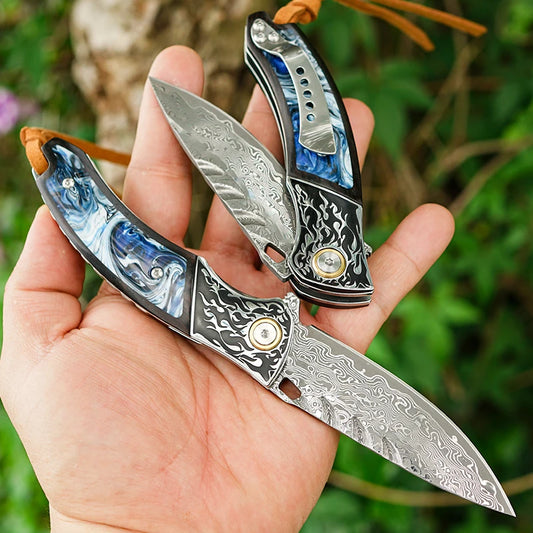Couteau Pliant Damas EDC Survie Camping