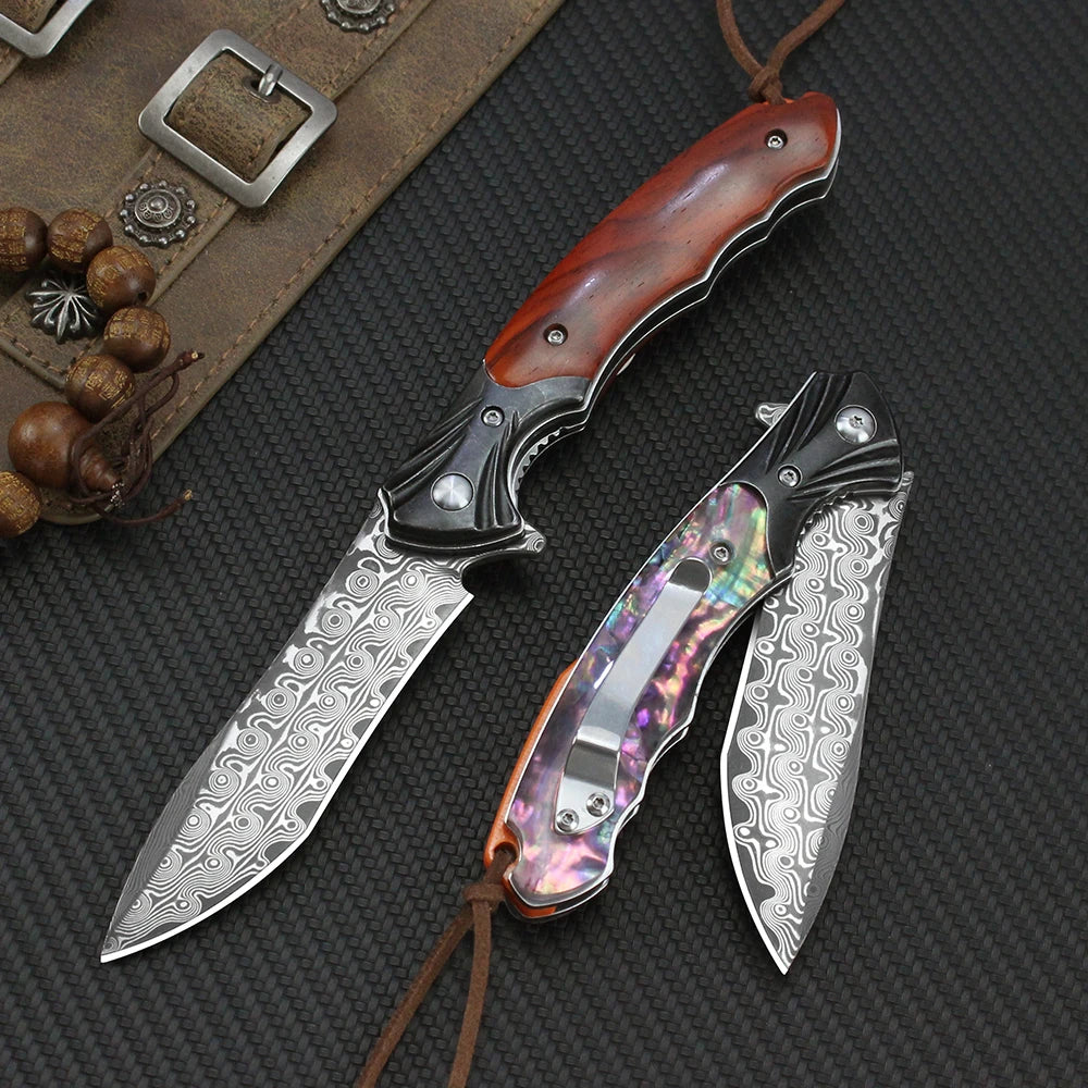 Couteau Pliant VG10 Damas Manche Bois