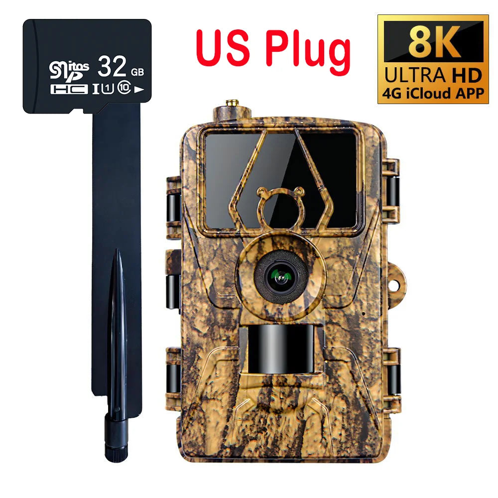 4G LTE Hunting Trail Camera 60MP 8K APP Control Night Vision Photo Trap Support SIM Card Cellular Mobile Wireless Wildlife Cam