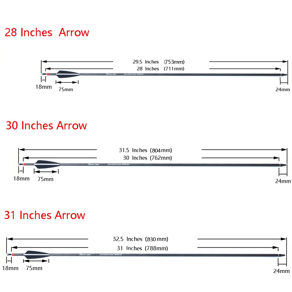 Fût de Flèches en Carbone Pur Spine 300/400 pour Arc