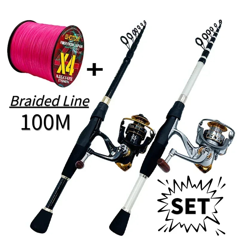 Canne à leurre télescopique + moulinet baitcasting