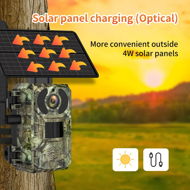 4MP Solar Hunting Trail Camera Outdoor Wildlife 4G Sim Card PIR Motion Detection Battery Photo Trap Camera IR Night Vision CCTV