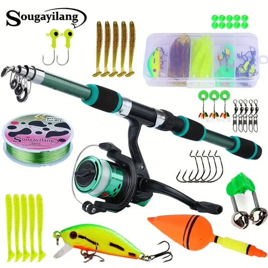 Canne spinning télescopique 1,8 m + moulinet 5,2:1, traînée 5 kg