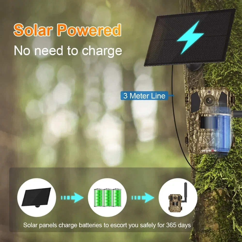 LS VISION 4G Solar Hunting Trail Camera Outdoor 4MP Night Vision PIR Motion Detection 7800mAh Battery Waterproof Wildlife Camera