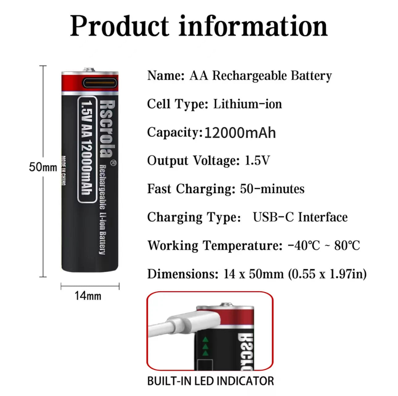 Piles AA Lithium USB-C Rechargeables