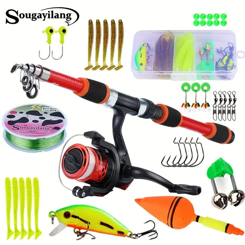 Canne spinning télescopique 1,8 m + moulinet 5,2:1, traînée 5 kg