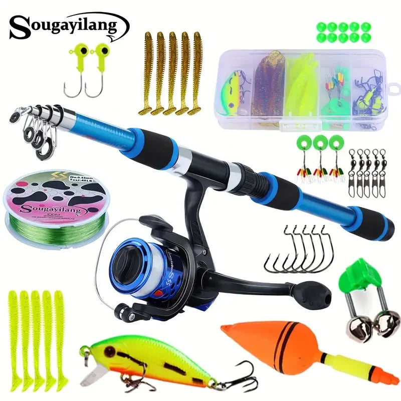Canne spinning télescopique 1,8 m + moulinet 5,2:1, traînée 5 kg