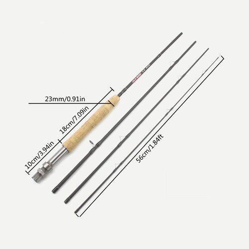 Canne à mouche carbone 4 sections – 6,6 pi ou 7 pi, soie 5/6