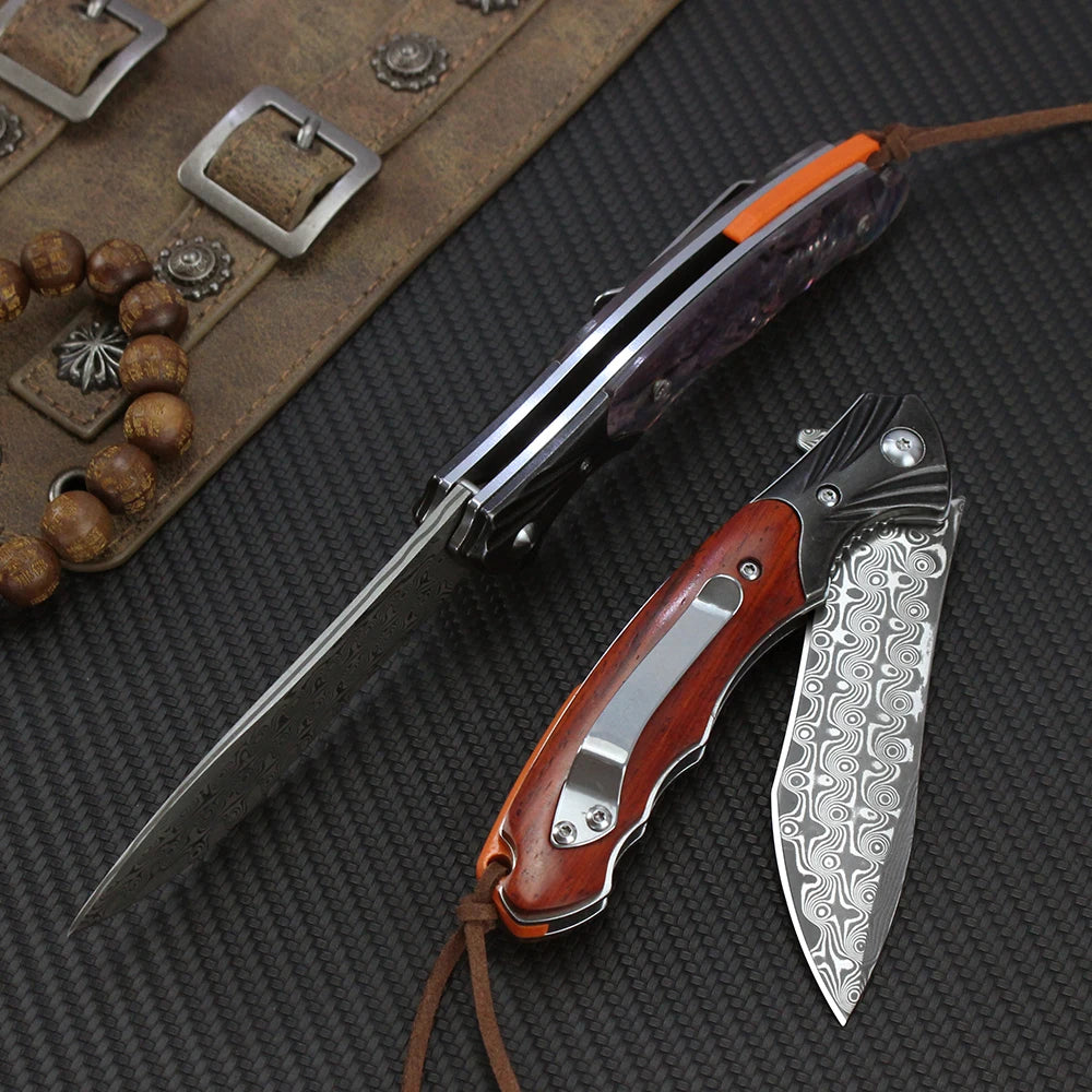 Couteau Pliant VG10 Damas Manche Bois