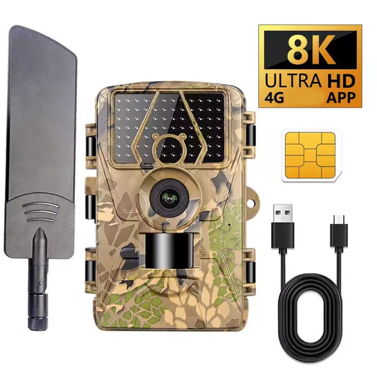 4G LTE Hunting Trail Camera 60MP 8K APP Control Night Vision Photo Trap Support SIM Card Cellular Mobile Wireless Wildlife Cam