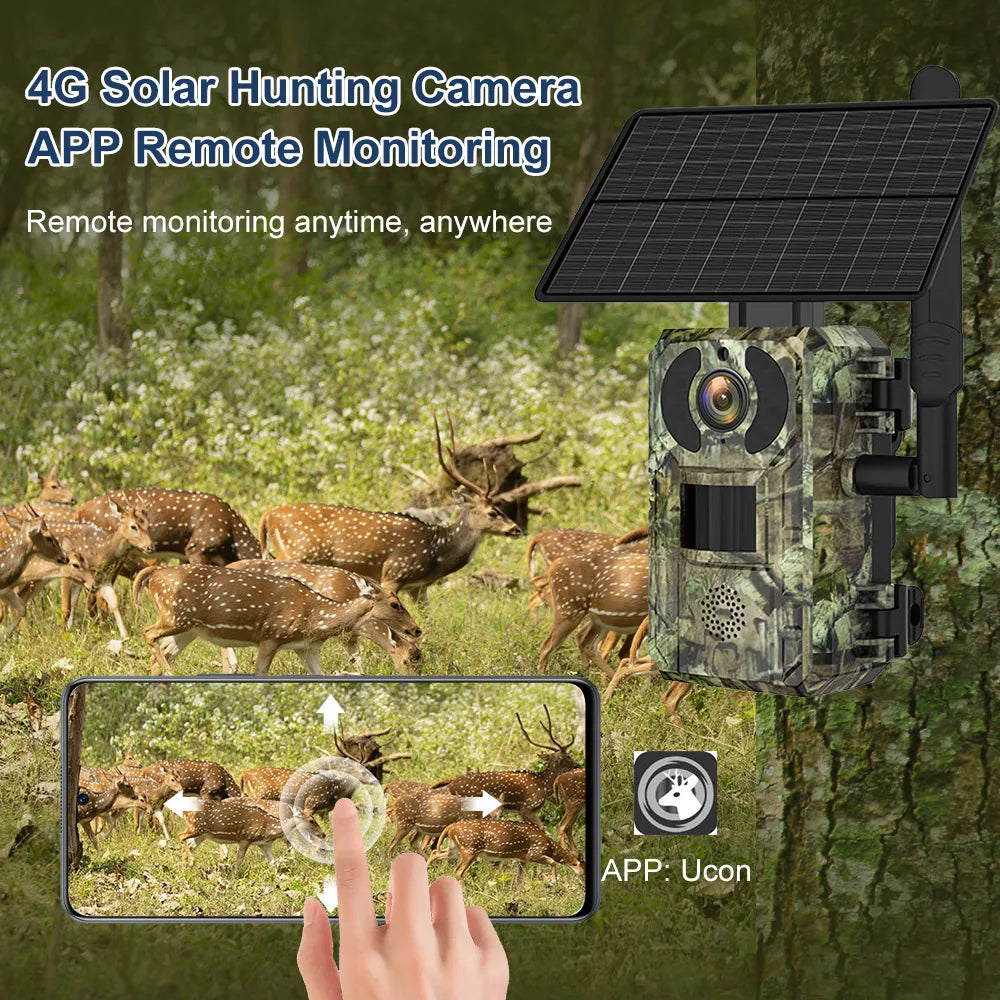 4MP Solar Hunting Trail Camera Outdoor Wildlife 4G Sim Card PIR Motion Detection Battery Photo Trap Camera IR Night Vision CCTV