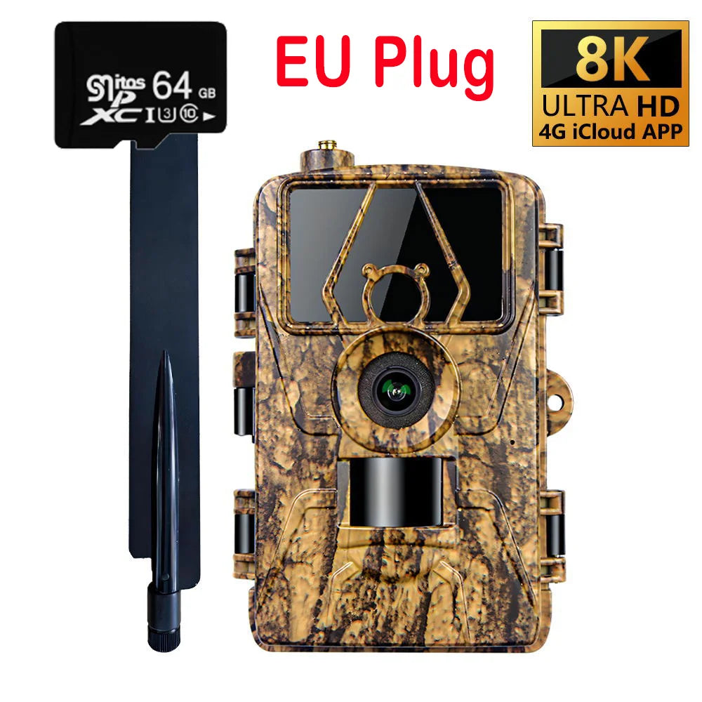 4G LTE Hunting Trail Camera 60MP 8K APP Control Night Vision Photo Trap Support SIM Card Cellular Mobile Wireless Wildlife Cam