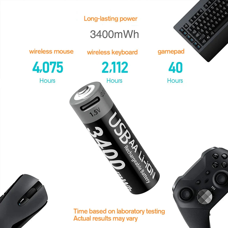 Batterie (X8) Rechargeable USB 1.5V 3400mWh