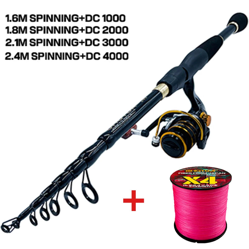 Canne à leurre télescopique + moulinet baitcasting