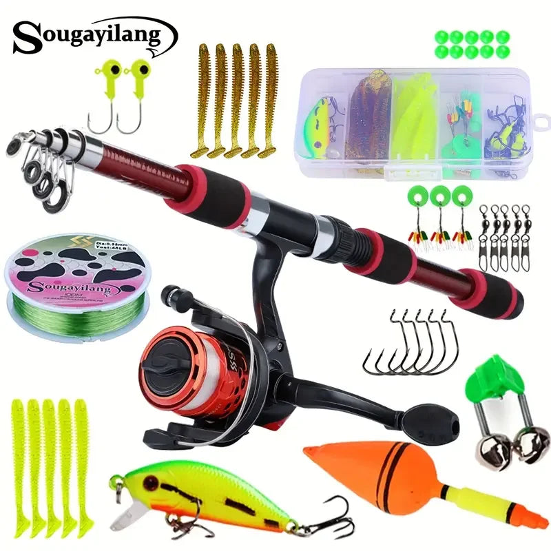 Canne spinning télescopique 1,8 m + moulinet 5,2:1, traînée 5 kg