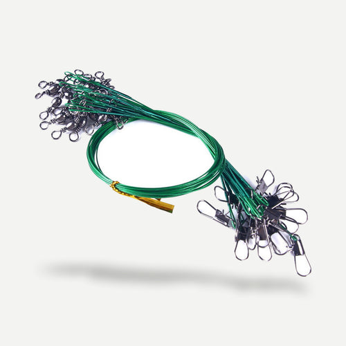 Lot de 20 bas de ligne en acier verts avec émerillon et agrafe pour la pêche au brochet