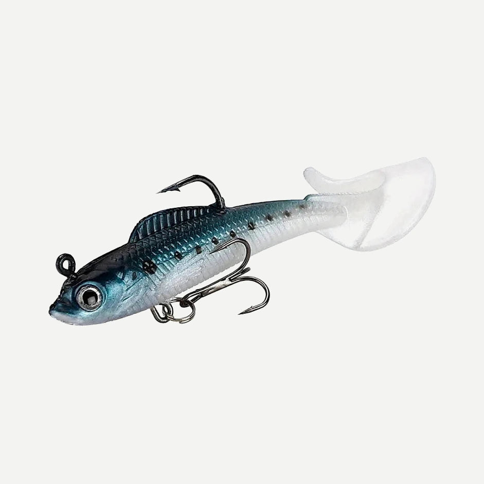 Swimbait souple plombé 9,5 cm – 9,5 g – Bleu et blanc