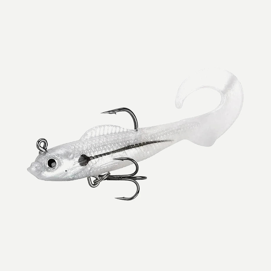 Swimbait souple plombé 9,5 cm – 9,5 g – Blanc argenté tigré